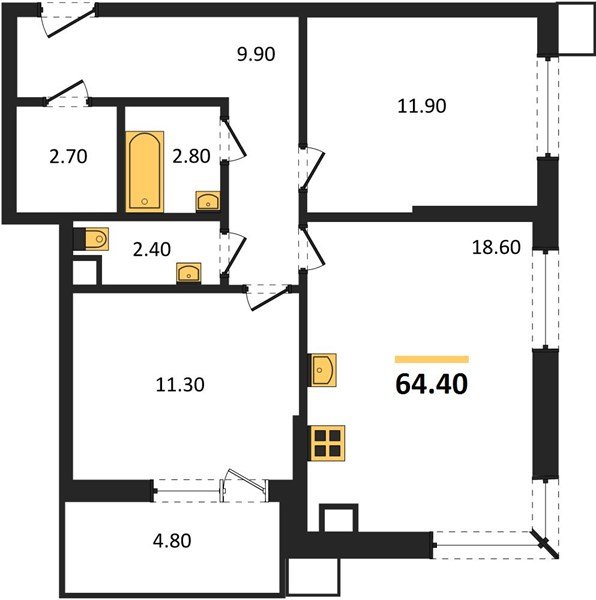 Фото №1: 2-комнатная квартира 64&nbsp;м², 7/16&nbsp;эт. - Краснодар, Прикубанский внутригородской округ, мкр. Парк Победы
