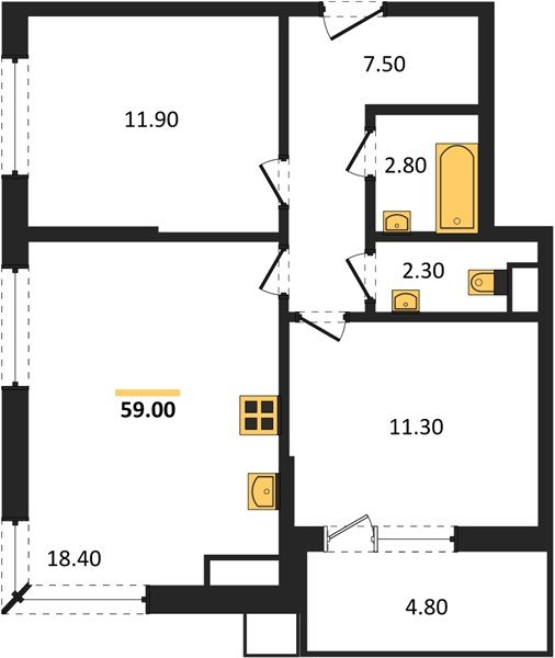 Фото №1: 2-комнатная квартира 59&nbsp;м², 12/16&nbsp;эт. - Краснодар, Прикубанский внутригородской округ, мкр. Парк Победы