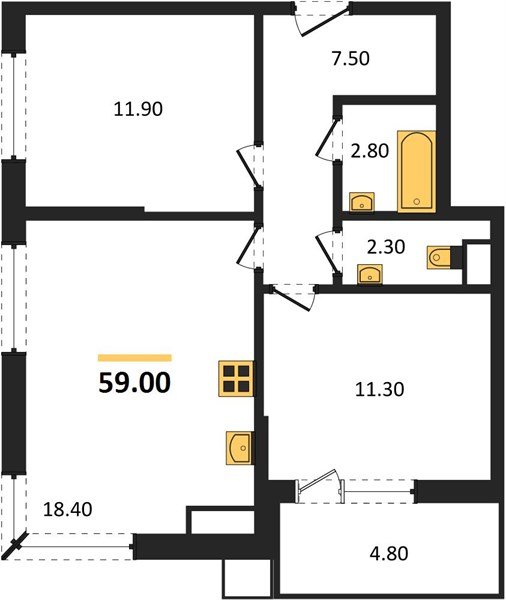 Фото №1: 2-комнатная квартира 59&nbsp;м², 13/16&nbsp;эт. - Краснодар, Прикубанский внутригородской округ, мкр. Парк Победы