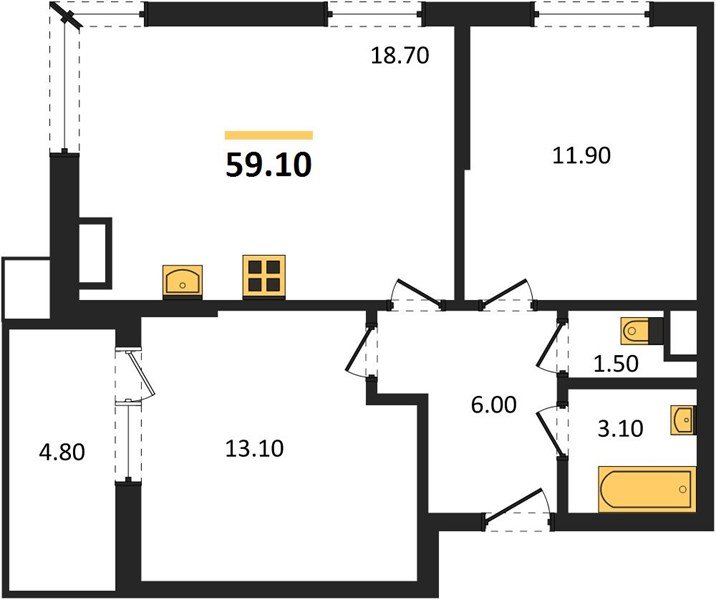 Фото №1: 2-комнатная квартира 59&nbsp;м², 11/16&nbsp;эт. - Краснодар, Прикубанский внутригородской округ, мкр. Парк Победы