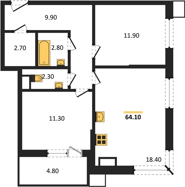 Фото №1: 2-комнатная квартира 64&nbsp;м², 11/16&nbsp;эт. - Краснодар, Прикубанский внутригородской округ, мкр. Парк Победы
