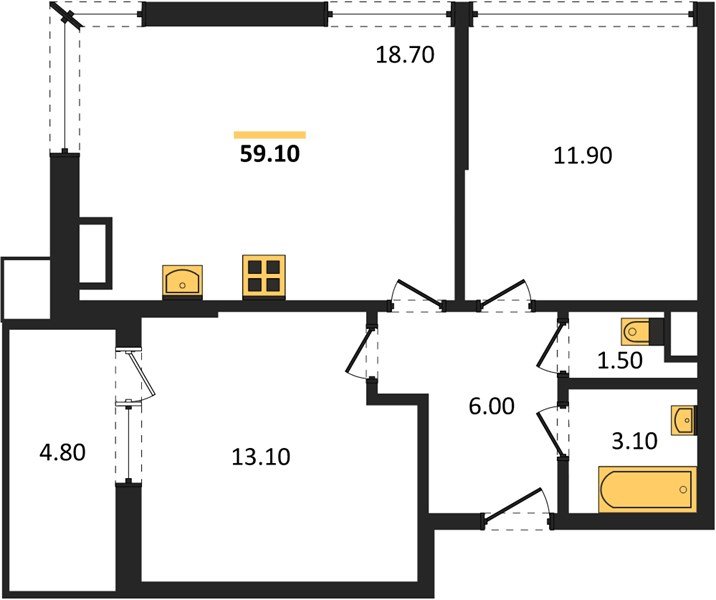 Фото №1: 2-комнатная квартира 59&nbsp;м², 15/16&nbsp;эт. - Краснодар, Прикубанский внутригородской округ, мкр. Парк Победы