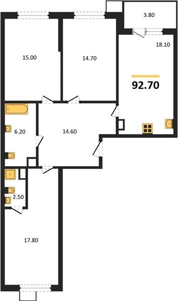 Фото №1: 3-комнатная квартира 92&nbsp;м², 6/9&nbsp;эт. - Краснодар, Прикубанский внутригородской округ, мкр. Парк Победы