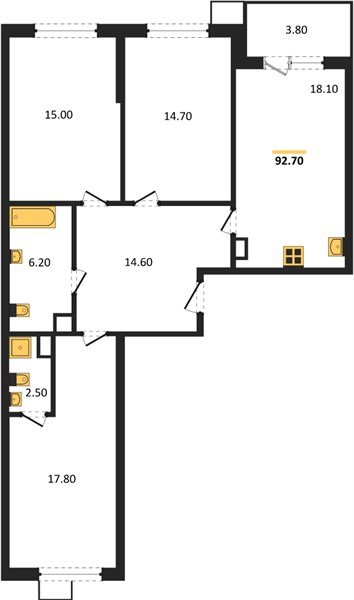 Фото №1: 3-комнатная квартира 92&nbsp;м², 8/9&nbsp;эт. - Краснодар, Прикубанский внутригородской округ, мкр. Парк Победы