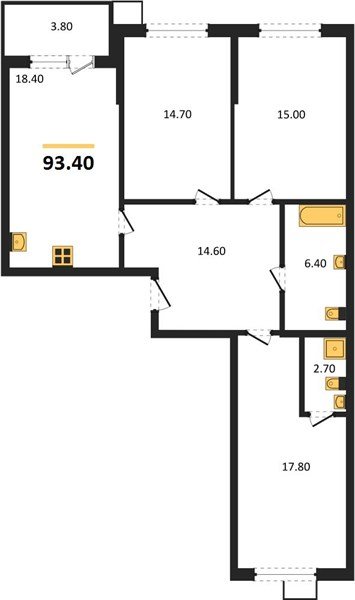 Фото №1: 3-комнатная квартира 93&nbsp;м², 2/9&nbsp;эт. - Краснодар, Прикубанский внутригородской округ, мкр. Парк Победы