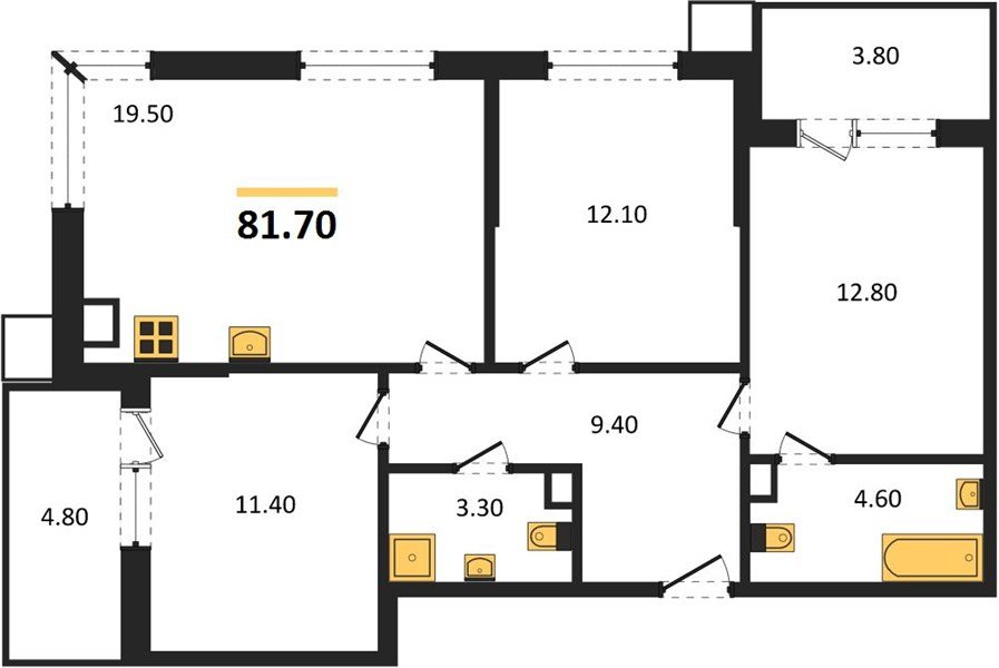 Фото №1: 3-комнатная квартира 81&nbsp;м², 3/9&nbsp;эт. - Краснодар, Прикубанский внутригородской округ, мкр. Парк Победы