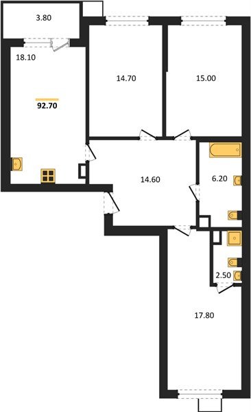 Фото №1: 3-комнатная квартира 92&nbsp;м², 3/9&nbsp;эт. - Краснодар, Прикубанский внутригородской округ, мкр. Парк Победы