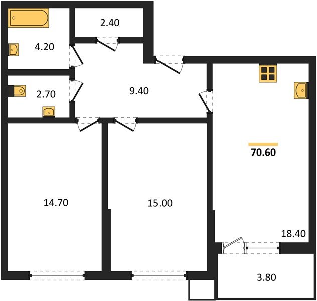 Фото №1: 2-комнатная квартира 70&nbsp;м², 2/9&nbsp;эт. - Краснодар, Прикубанский внутригородской округ, мкр. Парк Победы