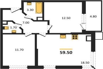 Фото №1: 2-комнатная квартира 59 м², 9/9 эт. - Краснодар, мкр. Парк Победы,