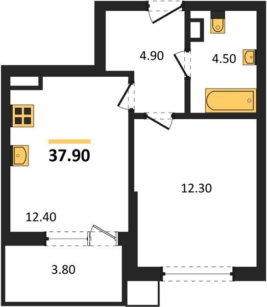 Фото №1: 1-комнатная квартира 37&nbsp;м², 4/9&nbsp;эт. - Краснодар, Прикубанский внутригородской округ, мкр. Парк Победы
