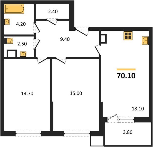 Фото №1: 2-комнатная квартира 70&nbsp;м², 7/9&nbsp;эт. - Краснодар, Прикубанский внутригородской округ, мкр. Парк Победы