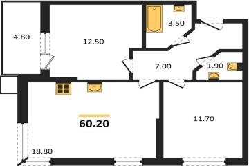 Фото №1: 2-комнатная квартира 60 м², 2/9 эт. - Краснодар, мкр. Парк Победы,