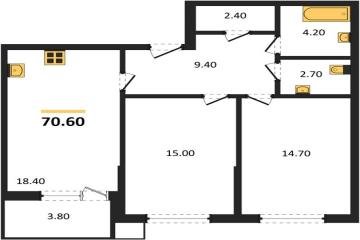 Фото №1: 2-комнатная квартира 70 м², 2/9 эт. - Краснодар, мкр. Парк Победы,