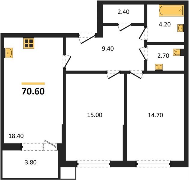 Фото №1: 2-комнатная квартира 70&nbsp;м², 2/9&nbsp;эт. - Краснодар, Прикубанский внутригородской округ, мкр. Парк Победы