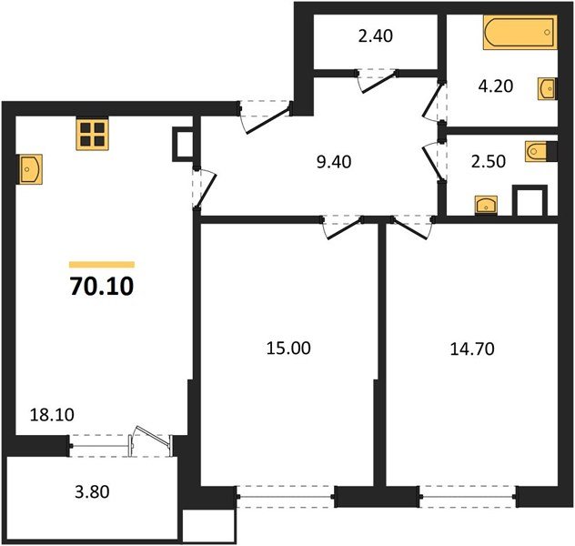 Фото №1: 2-комнатная квартира 70&nbsp;м², 4/9&nbsp;эт. - Краснодар, Прикубанский внутригородской округ, мкр. Парк Победы