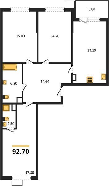 Фото №1: 3-комнатная квартира 92&nbsp;м², 8/9&nbsp;эт. - Краснодар, Прикубанский внутригородской округ, мкр. Парк Победы
