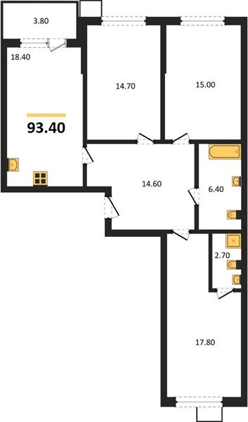 Фото №1: 3-комнатная квартира 93&nbsp;м², 2/9&nbsp;эт. - Краснодар, Прикубанский внутригородской округ, мкр. Парк Победы