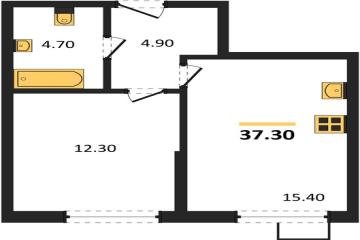 Фото №1: 1-комнатная квартира 37 м², 2/9 эт. - Краснодар, мкр. Парк Победы,