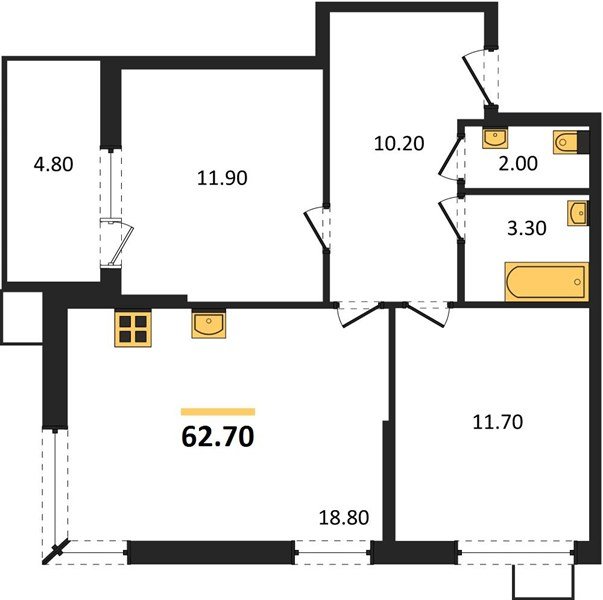 Фото №1: 2-комнатная квартира 62&nbsp;м², 2/9&nbsp;эт. - Краснодар, Прикубанский внутригородской округ, мкр. Парк Победы