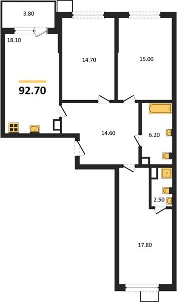 Фото №1: 3-комнатная квартира 92&nbsp;м², 4/9&nbsp;эт. - Краснодар, Прикубанский внутригородской округ, мкр. Парк Победы