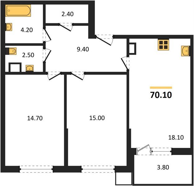 Фото №1: 2-комнатная квартира 70&nbsp;м², 9/9&nbsp;эт. - Краснодар, Прикубанский внутригородской округ, мкр. Парк Победы