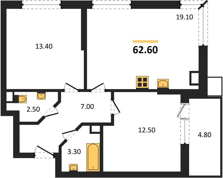 Фото №1: 2-комнатная квартира 62&nbsp;м², 8/9&nbsp;эт. - Краснодар, Прикубанский внутригородской округ, мкр. Парк Победы