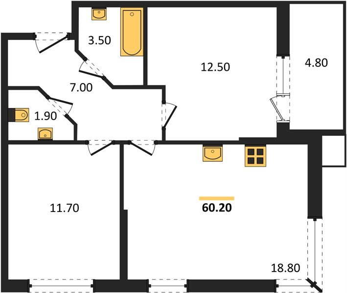 Фото №1: 2-комнатная квартира 60&nbsp;м², 2/9&nbsp;эт. - Краснодар, Прикубанский внутригородской округ, мкр. Парк Победы
