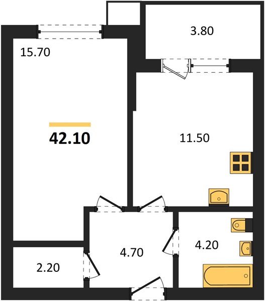 Фото №1: 1-комнатная квартира 42&nbsp;м², 2/9&nbsp;эт. - Краснодар, Прикубанский внутригородской округ, мкр. Парк Победы