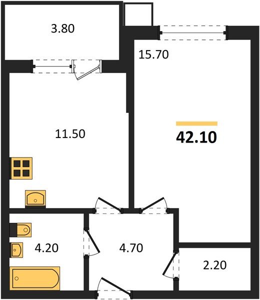Фото №1: 1-комнатная квартира 42&nbsp;м², 2/9&nbsp;эт. - Краснодар, Прикубанский внутригородской округ, мкр. Парк Победы