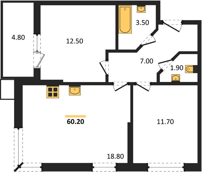 Фото №1: 2-комнатная квартира 60&nbsp;м², 2/9&nbsp;эт. - Краснодар, Прикубанский внутригородской округ, мкр. Парк Победы