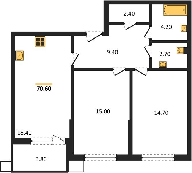 Фото №1: 2-комнатная квартира 70&nbsp;м², 2/9&nbsp;эт. - Краснодар, Прикубанский внутригородской округ, мкр. Парк Победы