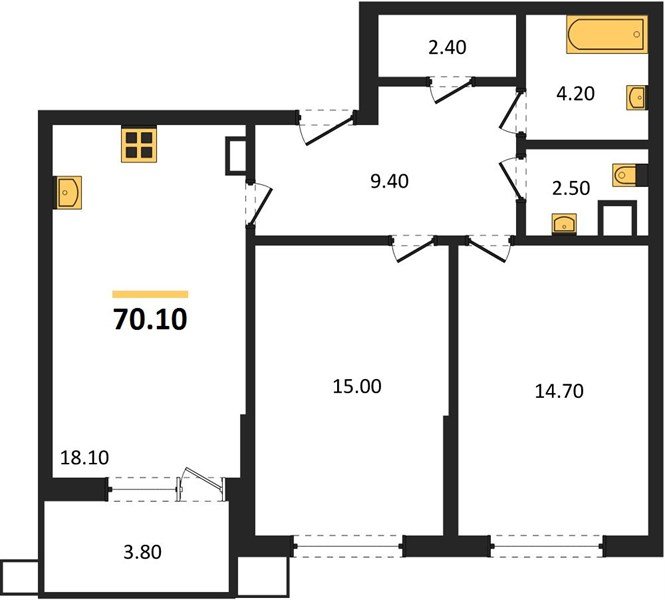 Фото №1: 2-комнатная квартира 70&nbsp;м², 5/9&nbsp;эт. - Краснодар, Прикубанский внутригородской округ, мкр. Парк Победы