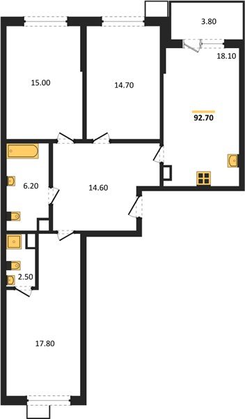 Фото №1: 3-комнатная квартира 92&nbsp;м², 7/9&nbsp;эт. - Краснодар, Прикубанский внутригородской округ, мкр. Парк Победы