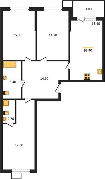 Фото №1: 3-комнатная квартира 93&nbsp;м², 2/9&nbsp;эт. - Краснодар, Прикубанский внутригородской округ, мкр. Парк Победы