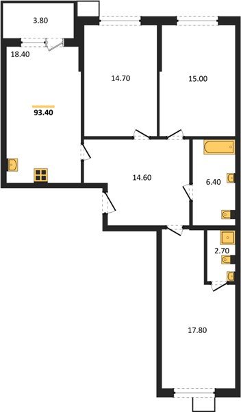 Фото №1: 3-комнатная квартира 93&nbsp;м², 2/9&nbsp;эт. - Краснодар, Прикубанский внутригородской округ, мкр. Парк Победы