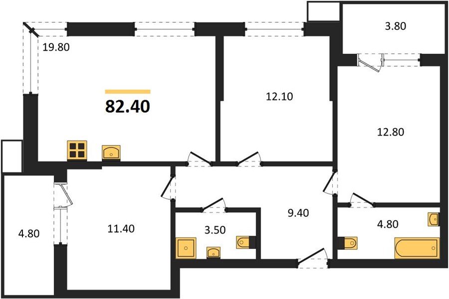 Фото №1: 3-комнатная квартира 82&nbsp;м², 2/9&nbsp;эт. - Краснодар, Прикубанский внутригородской округ, мкр. Парк Победы