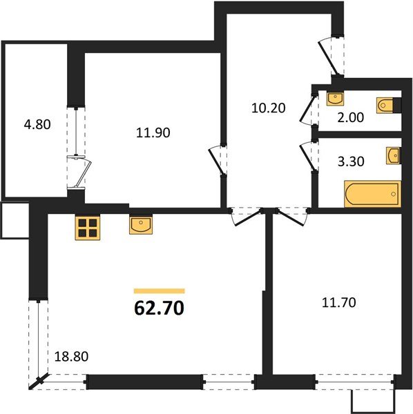 Фото №1: 2-комнатная квартира 62&nbsp;м², 2/9&nbsp;эт. - Краснодар, Прикубанский внутригородской округ, мкр. Парк Победы