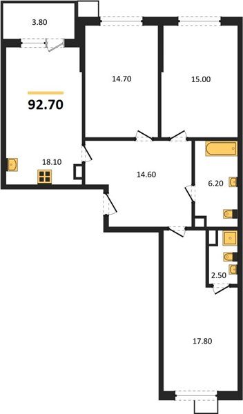 Фото №1: 3-комнатная квартира 92&nbsp;м², 4/9&nbsp;эт. - Краснодар, Прикубанский внутригородской округ, мкр. Парк Победы