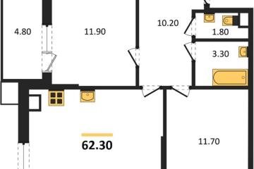 Фото №1: 2-комнатная квартира 62 м², 4/9 эт. - Краснодар, мкр. Парк Победы,