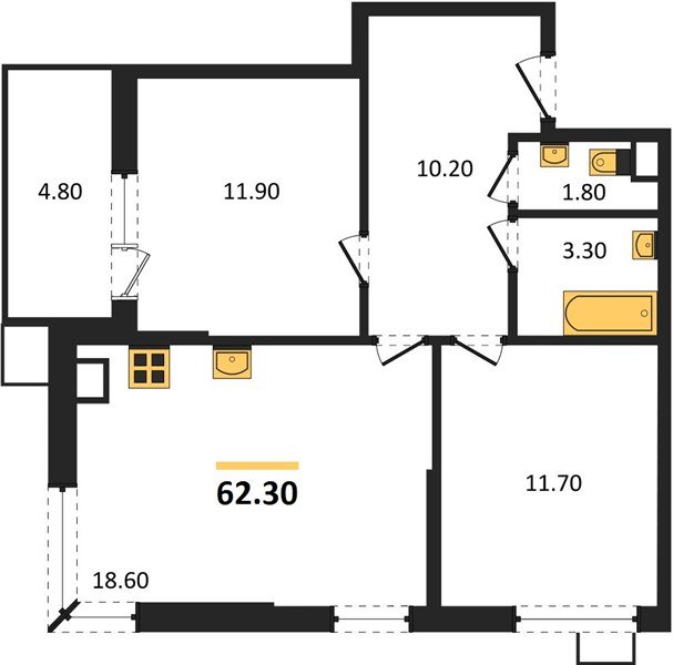 Фото №1: 2-комнатная квартира 62&nbsp;м², 4/9&nbsp;эт. - Краснодар, Прикубанский внутригородской округ, мкр. Парк Победы