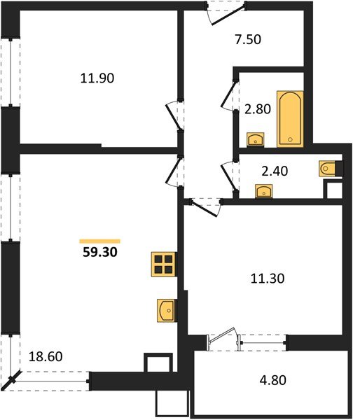 Фото №1: 2-комнатная квартира 59&nbsp;м², 5/16&nbsp;эт. - Краснодар, Прикубанский внутригородской округ, мкр. Парк Победы