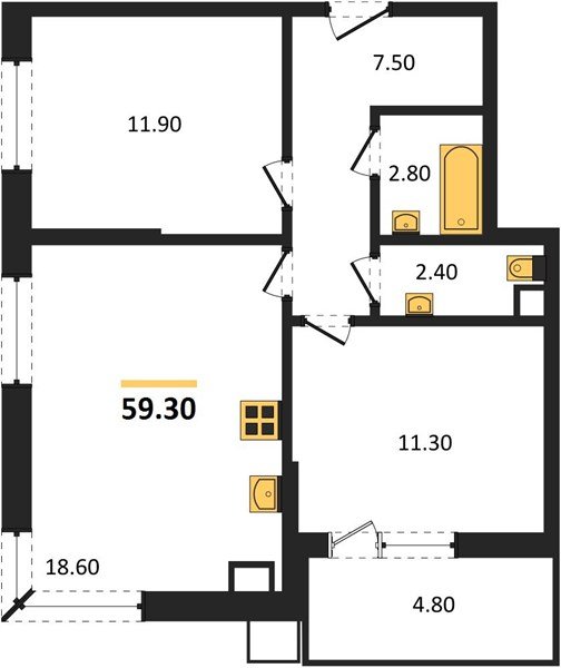 Фото №1: 2-комнатная квартира 59&nbsp;м², 9/16&nbsp;эт. - Краснодар, Прикубанский внутригородской округ, мкр. Парк Победы