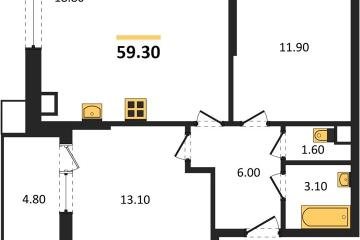 Фото №1: 2-комнатная квартира 59 м², 4/16 эт. - Краснодар, мкр. Парк Победы,