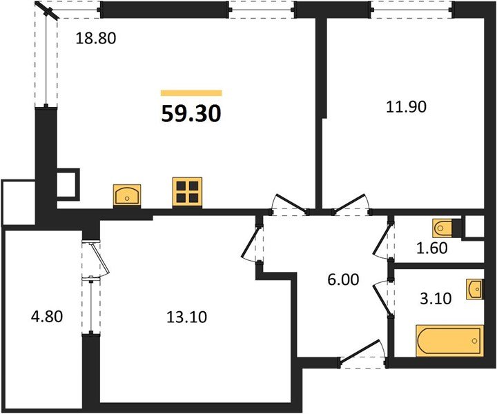 Фото №1: 2-комнатная квартира 59&nbsp;м², 4/16&nbsp;эт. - Краснодар, Прикубанский внутригородской округ, мкр. Парк Победы