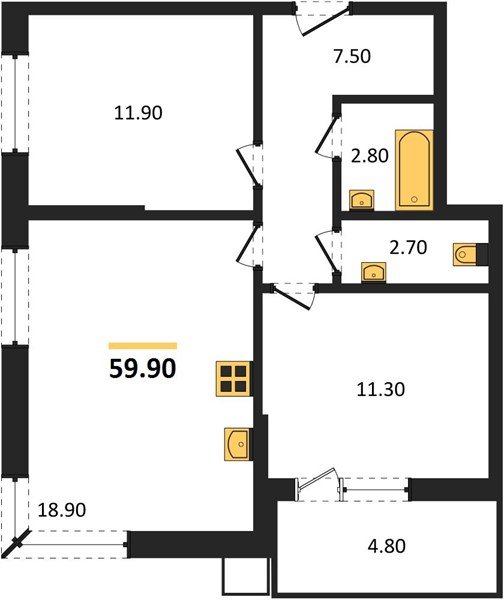 Фото №1: 2-комнатная квартира 59&nbsp;м², 2/16&nbsp;эт. - Краснодар, Прикубанский внутригородской округ, мкр. Парк Победы