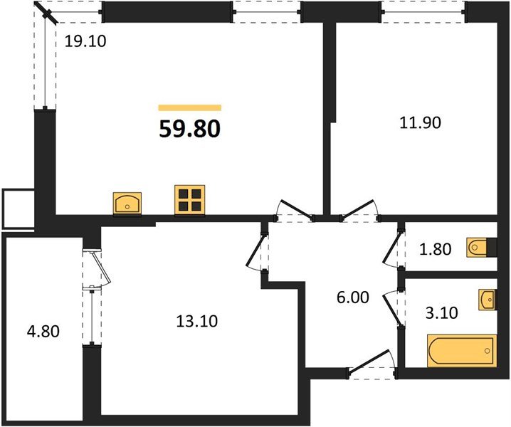 Фото №1: 2-комнатная квартира 59&nbsp;м², 2/16&nbsp;эт. - Краснодар, Прикубанский внутригородской округ, мкр. Парк Победы