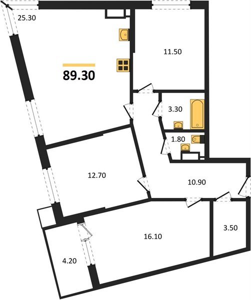 Фото №1: 3-комнатная квартира 89&nbsp;м², 13/16&nbsp;эт. - Краснодар, Прикубанский внутригородской округ, мкр. Парк Победы