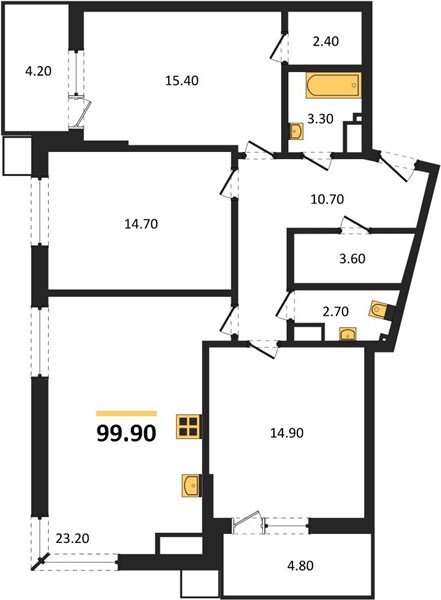 Фото №1: 3-комнатная квартира 99&nbsp;м², 12/16&nbsp;эт. - Краснодар, Прикубанский внутригородской округ, мкр. Парк Победы