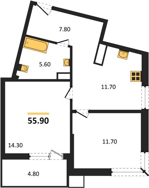 Фото №1: 2-комнатная квартира 55&nbsp;м², 13/16&nbsp;эт. - Краснодар, Прикубанский внутригородской округ, мкр. Парк Победы