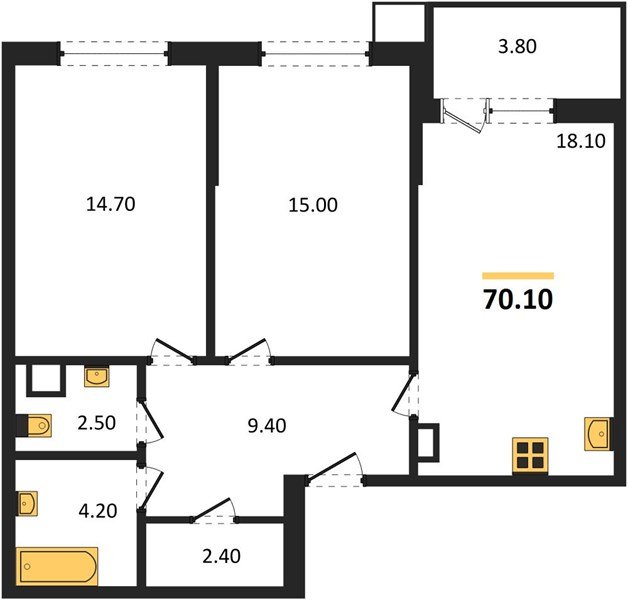 Фото №1: 2-комнатная квартира 70&nbsp;м², 3/16&nbsp;эт. - Краснодар, Прикубанский внутригородской округ, мкр. Парк Победы